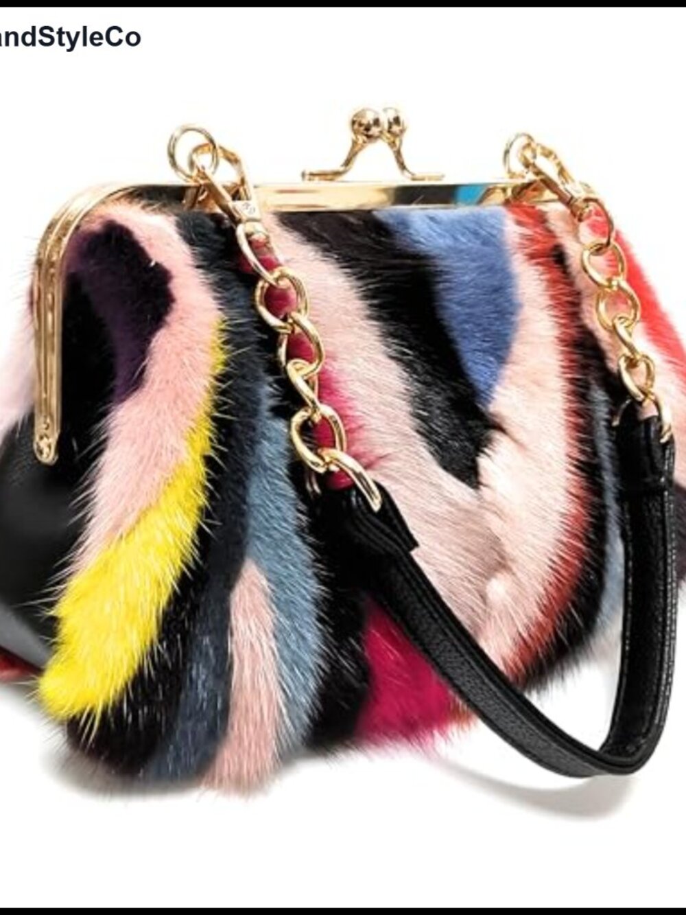 Genuine Fox Rabbit Mink Fur Evening Clutch Handbag Detachable Strap